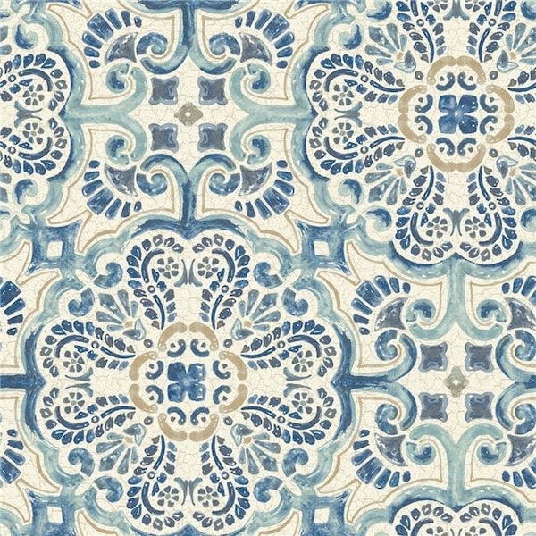 Nuwallpaper NuWallpaper NU2235 Blue Florentine Tile Peel & Stick Wallpaper NU2235 - main